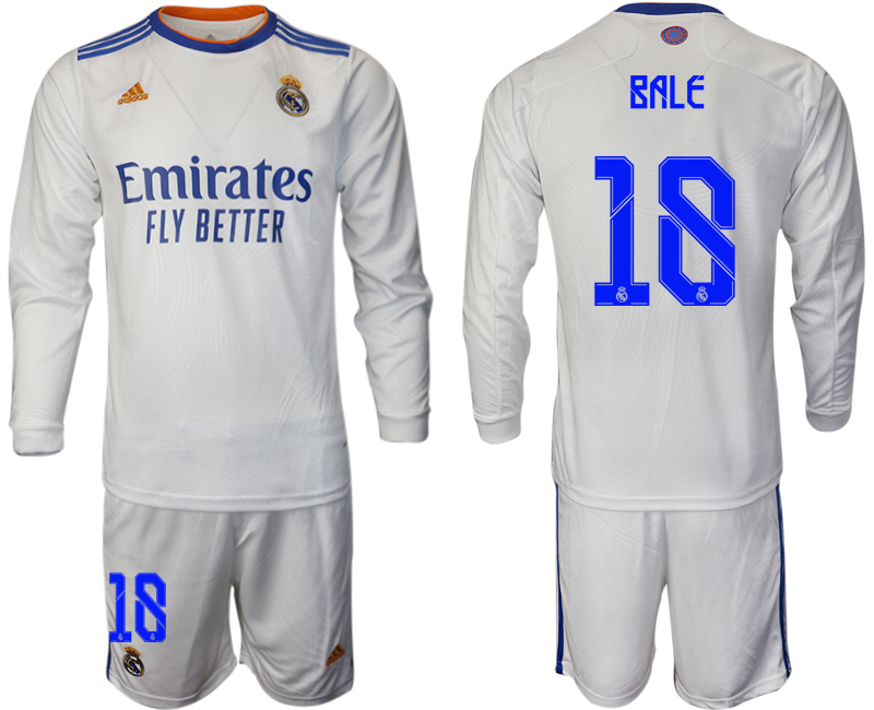 Men 2021-2022 Club Real Madrid home white Long Sleeve #18 Soccer Jersey